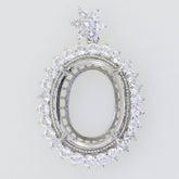 Sterling Silver Semi Mount Pendant Setting Oval OV 15x11mm Halo W/ Topaz - Syzjewelry